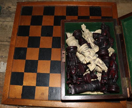 Mahogany boxed chess set & board